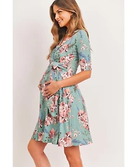 Hello Miz Maternity Floral Wrap Dress with Tie Waist Nursing Friendly