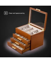 Yigii 3-Layer Clear Window Wood Grain Jewelry Organizer Box for Earrings Bracelets Necklaces Rings High Capacity Storage Gift