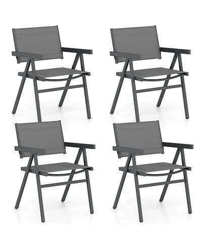 Slickblue Patio Chairs Outdoor Dining Chair with Breathable Fabric Seat-Set of 4