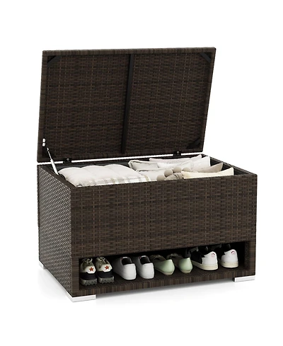 Gouun Pe Rattan Patio Storage Bin with Waterproof Liner and Shoe Rack
