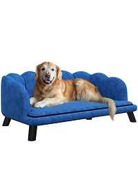 Aostirmotor Velvet Large Dog Couch Bed with Foam Cushion, Pearl Design, Soft Dog Sofa for Big and Medium Dogs, Dark Blue