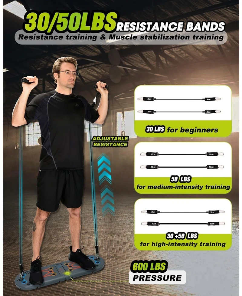 Hikeen Home Workout Equipment to Help Achieve Fitness Goals, 27-in-1 Portable Gym Exercise Equipment with Compact Push-Up Board, Resistance Bands