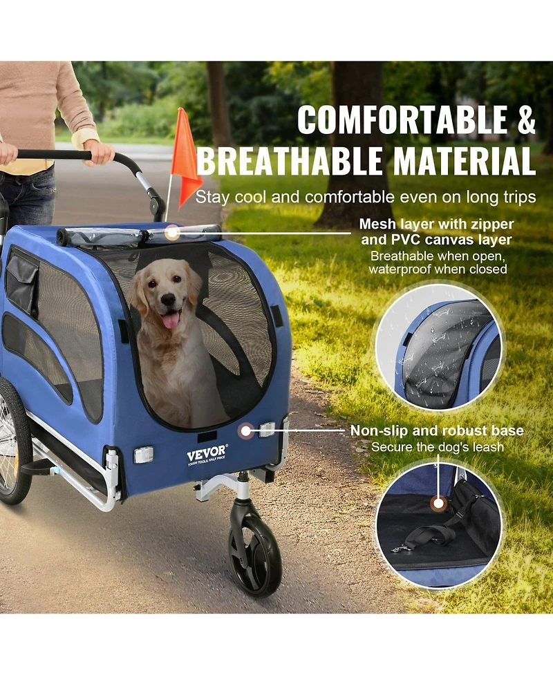 Aostirmotor 2-in-1 Dog Bike Trailer and Pet Stroller Cart, Supports 100 lbs, Easy Fold with Quick Release Wheels