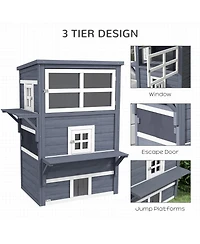 Aostirmotor 3-Story Outdoor Feral Cat House with Raised Floor, Asphalt Roof, Escape Doors and Jumping Platforms
