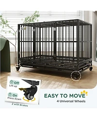 Aostirmotor 48" Heavy Duty Metal Dog Crate Kennel with Lockable Wheels, Double Door and Removable Tray