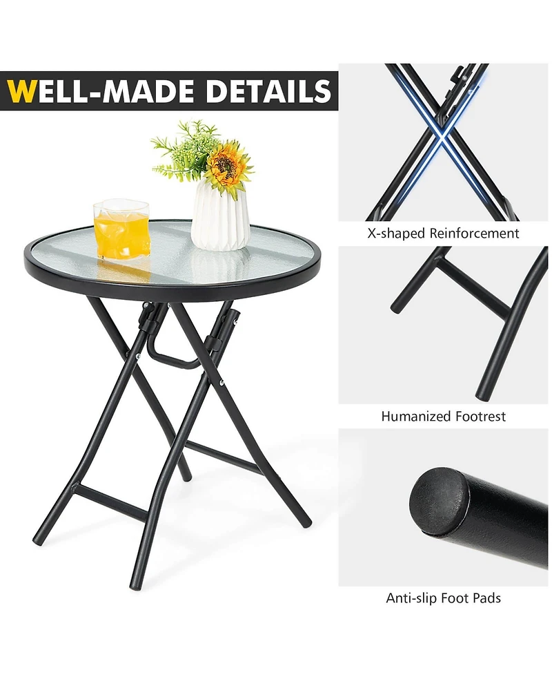 Sugift Patio Side Table with Tempered Glass Tabletop