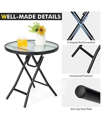 Sugift Patio Side Table with Tempered Glass Tabletop
