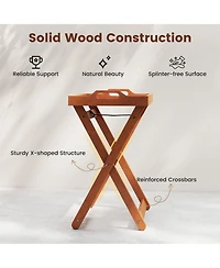 Sugift Outdoor Wood Tray Table Portable Side End Table with Folding Frame