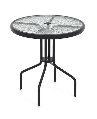 Sugift 27.5 Inch Round Patio Dining Table with Rippled Tempered Glass Top for Backyard