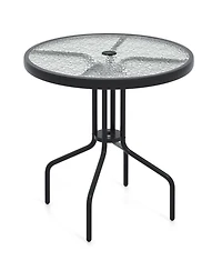 Sugift 27.5 Inch Round Patio Dining Table with Rippled Tempered Glass Top for Backyard