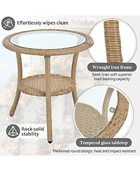 Rainsken 3 Pieces Rattan Bistro Set, Wicker Patio Chairs Set of 2 with Glass Round Table, Wicker Balcony Furniture for Porch, Backyard, Garden