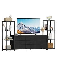 gaomon Tv Stand Dresser for Up to 75" Tv, 9 Fabric Drawers, 2 4-Tier Shelves, Wood Look