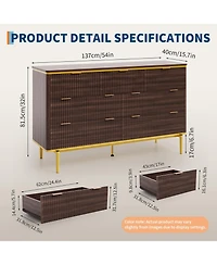 gaomon Bedroom 7-Drawer Dresser, 54in Wide Fluted Wood Chest with Curved Front, Gold Handles, Tv Stand Storage Cabinet.