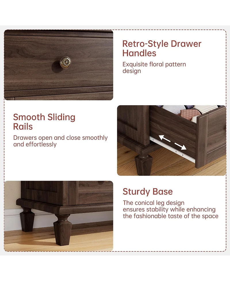 gaomon Bedroom 47" Tall 6 Drawer Dresser, Vintage Wood Chest of Drawers with Carved Handles.