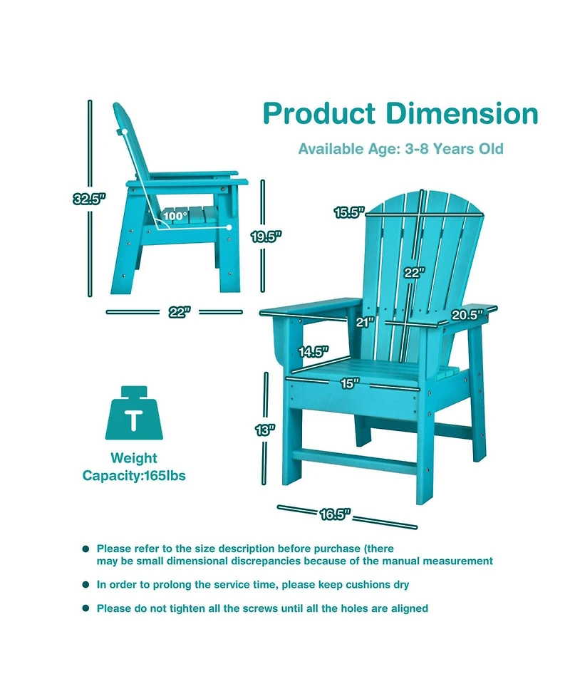 Sugift Patio Kids' Adirondack Chair with Ergonomic Backrest