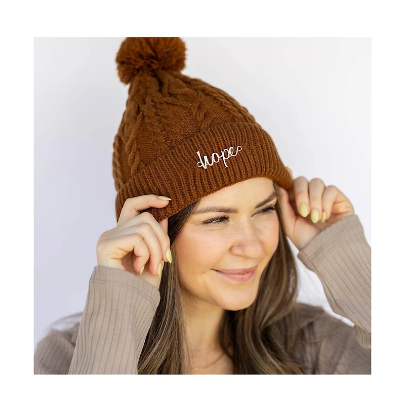 Headbands of Hope Women's Cable Knit Pom-Pom Beanie