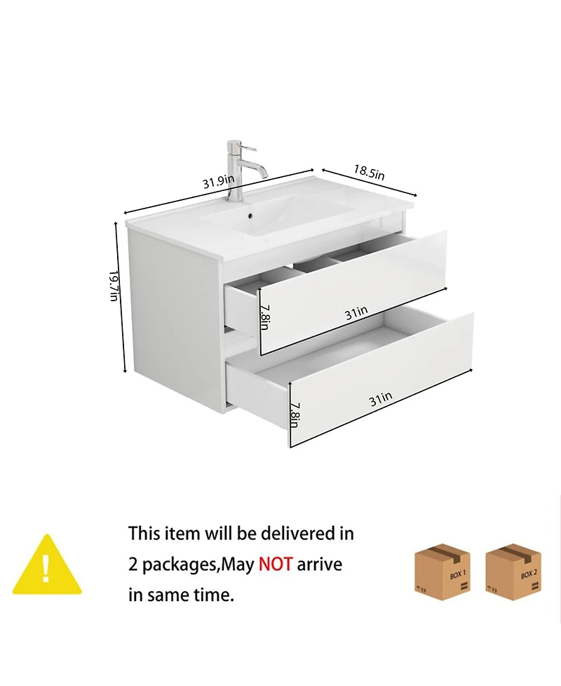 Sillysis Walnut Freestanding Bathroom Vanity with Sintered Stone Top, Ceramic Sink, Soft Close Storage