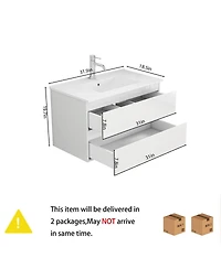 Sillysis Walnut Freestanding Bathroom Vanity with Sintered Stone Top, Ceramic Sink, Soft Close Storage