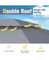 Slickblue Patio Gazebo Double Roof with Mesh Netting and Curtains