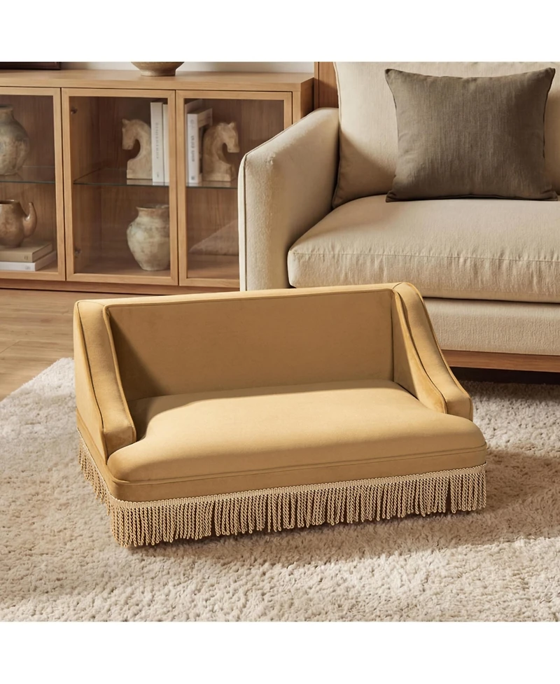 Aostirmotor Performance Velvet Princess Pet Bed Sofa with Fringe Skirt by Duchess,Gold Yellow