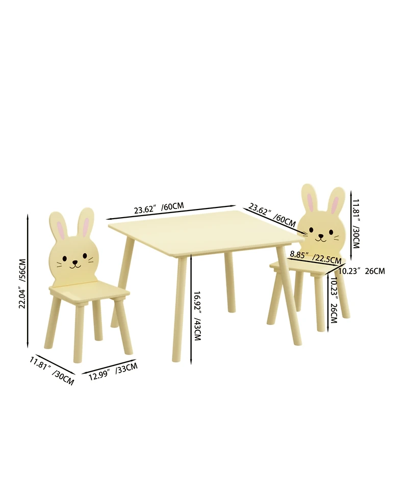 Rainsken 3 Piece Kids Table and Chairs Set, with 2 Bunny Chairs, Activity Play Table Set, for Study, Drawing, Play, Boys and Girls Gift for Ages 2+