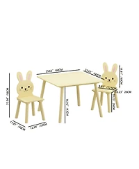 Rainsken 3 Piece Kids Table and Chairs Set, with 2 Bunny Chairs, Activity Play Table Set, for Study, Drawing, Play, Boys and Girls Gift for Ages 2+