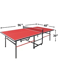 Rainsken Foldable Portable 8FT Table Tennis Table, All-Inclusive Family Ping Pong Set with Net, Dual Rackets and 3 Balls for Home Entertainment