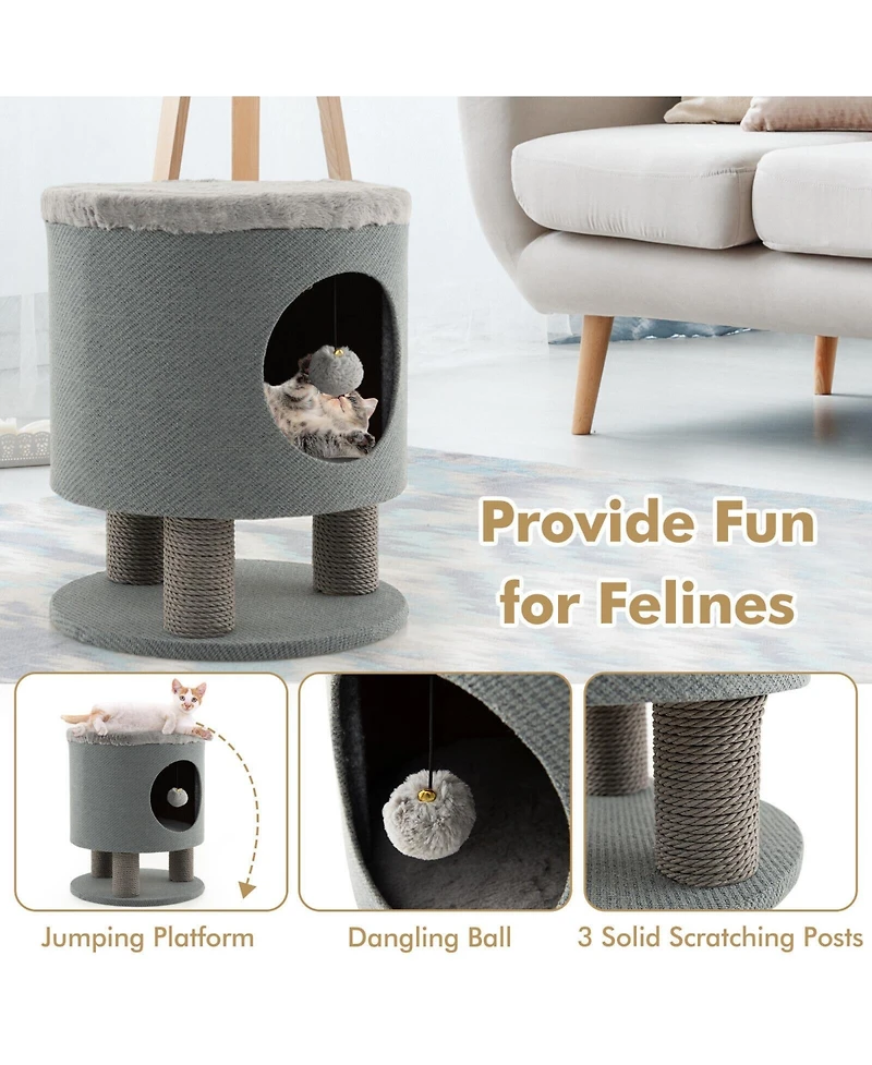 Cozito Cat Tree 3-in-1 Condo Stool with Scratching Posts Toy