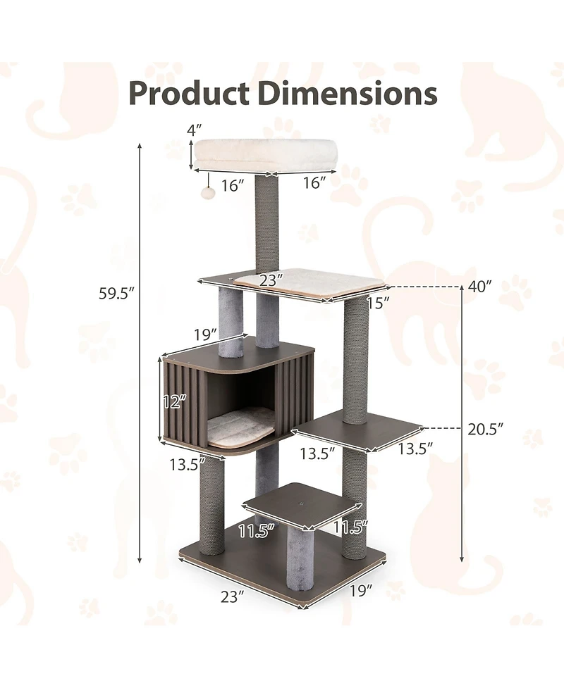 Cozito Cat Tree 59 in Multi-Level with Cushion Top Perch
