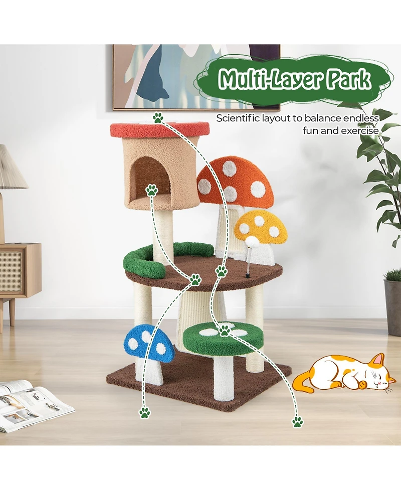 Cozito Cat Tree Mushroom 4-in-1 with Condo Spring Ball and Sisal