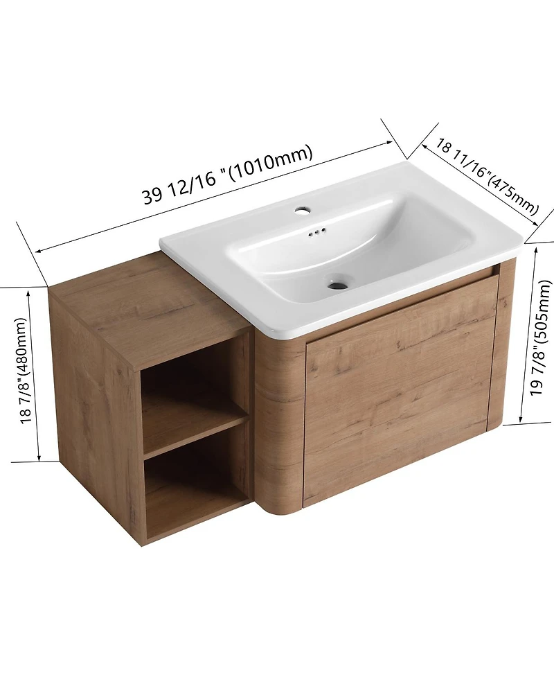 Sillysis Inch Wall Mounted Bathroom Vanity with Ceramic Sink, Storage Shelves