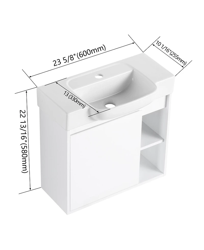 Sillysis Inch Wall Mounted Bathroom Vanity with Ceramic Sink, Modern Plywood Cabinet, Soft Close Door