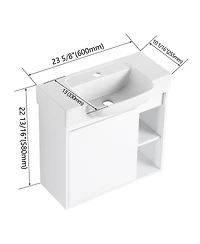 Sillysis Inch Wall Mounted Bathroom Vanity with Ceramic Sink, Modern Plywood Cabinet, Soft Close Door
