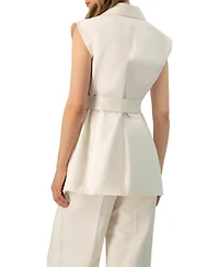 Ivonne Women's Single-Breasted Linen Vest with Waist Tie