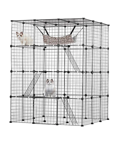 Cozito Cat Cage 4-Tier 41x41x55 in Metal Wire with Hammock