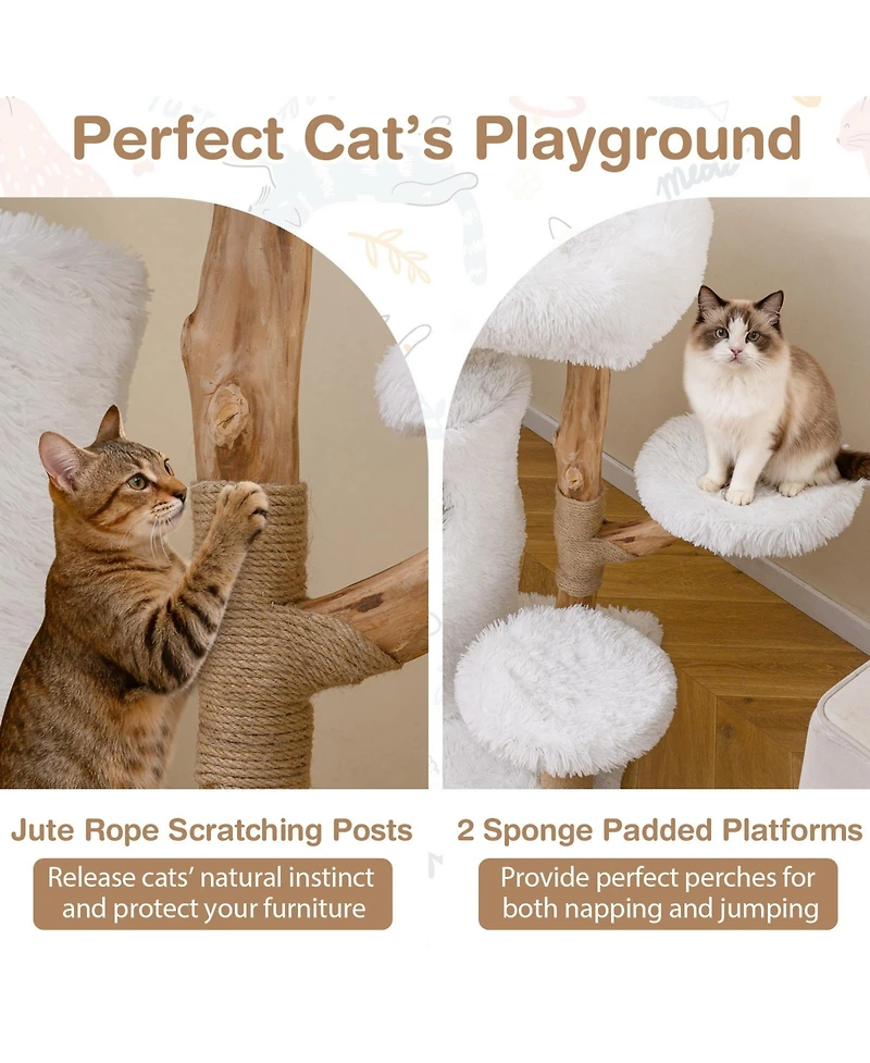 Cozito Cat Tree 30.5 in Modern with Real Wood Branches and Condo