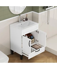 Sillysis Inch Bathroom Vanity with Ceramic Sink, Soft Close Drawers,Handles and Feet