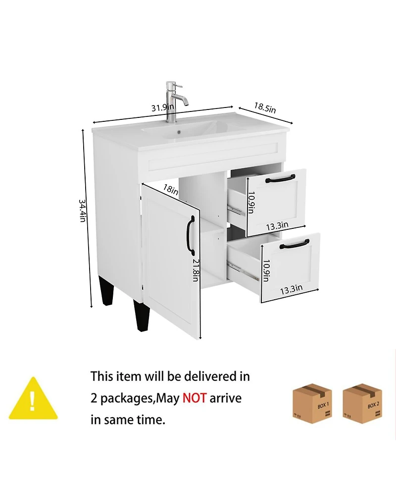 Sillysis Inch Bathroom Vanity with Ceramic Sink, Soft Close Drawers,Handles and Feet
