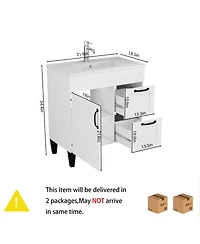 Sillysis Inch Bathroom Vanity with Ceramic Sink, Soft Close Drawers,Handles and Feet