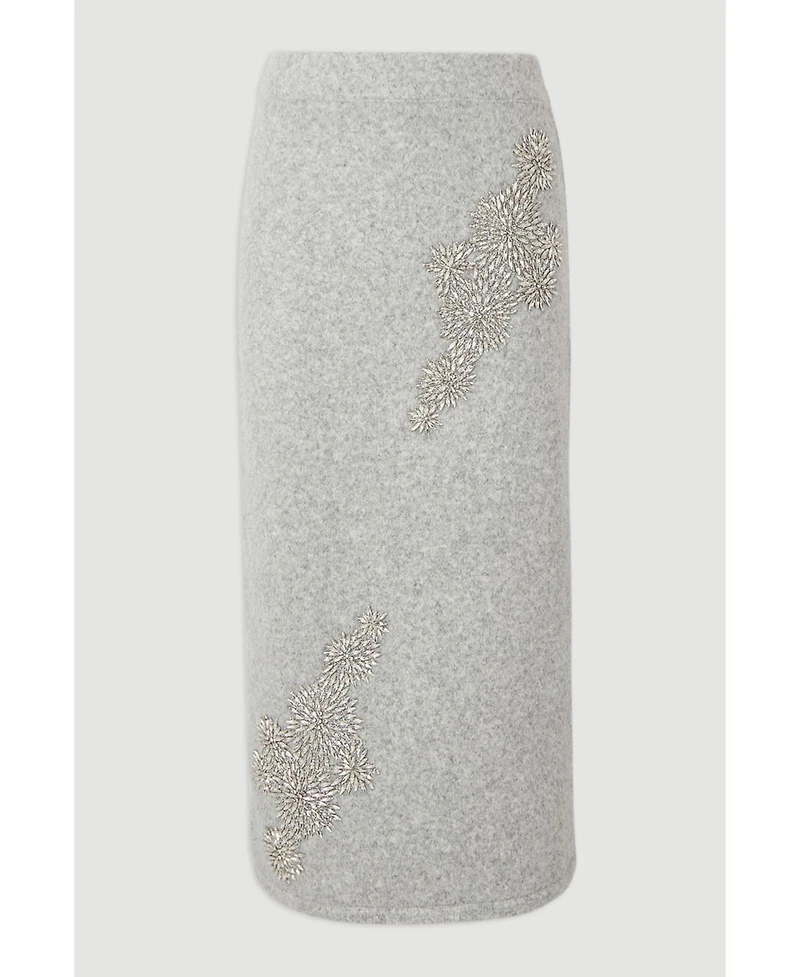 Karen Millen Women's Wool Embellished Pencil Midi Skirt