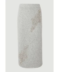 Karen Millen Women's Wool Embellished Pencil Midi Skirt