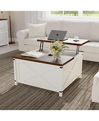 gaomon Farmhouse Coffee Table with Lift Top, 31.5 Inch Square Rustic Cocktail Table with Storage, x-Shaped Design and Industrial Metal Accents