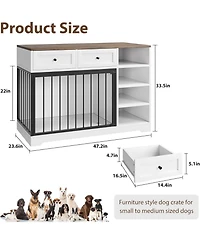 gaomon Dog Crate Furniture 47", Large Tv Stand with 2 Drawers and 4 Shelves, Wooden Kennel Indoor, Decorative Cage