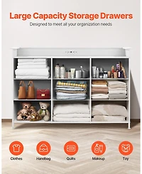Gouun Led 9-Drawer Fabric Dresser with Built-In Outlet and Metal Frame
