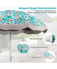 Gouun 6.5 ft Fringed Beach Umbrella with Upf 50+ Protection Push-Button Tilt and Sand Anchor