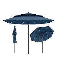 Gouun 10 ft Solar Patio Umbrella with 32 Led Lights and Three-Tier Vented Canopy
