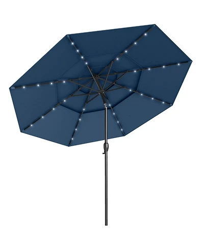 Gouun 10 ft Solar Patio Umbrella with 32 Led Lights and Three-Tier Vented Canopy