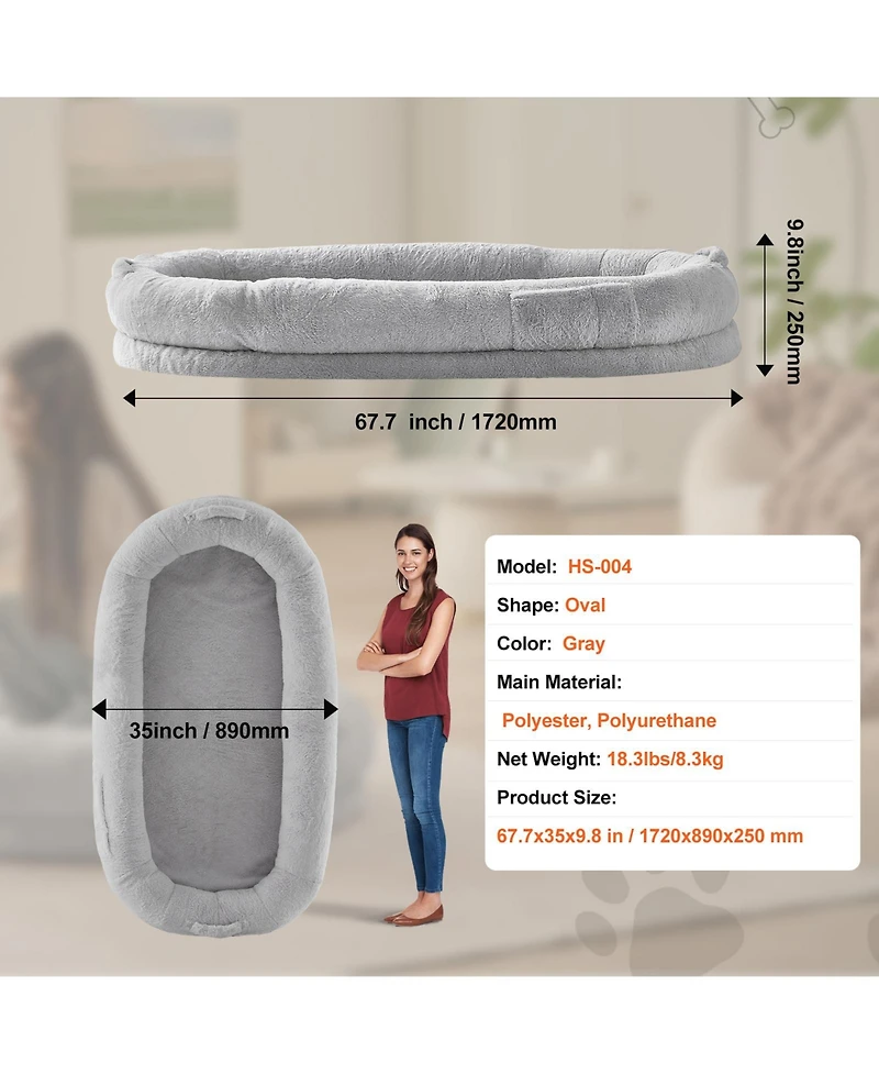 Cozito Human Dog Bed 67.7x35x9.8 in Oval Faux Rabbit Fur Cover