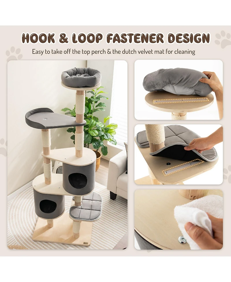 Cozito Cat Tree 6-Tier 75 in Wooden Tower with 2 Condos Perch