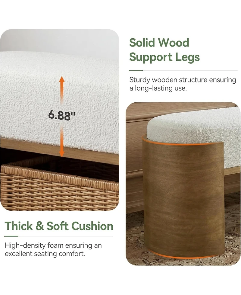 Tribesigns 47.24" Upholstered Entryway Bench, Solid Wood End of Bed Bench for Bedroom, Farmhouse Bay Window Seat with Cushion, Curved Support Legs